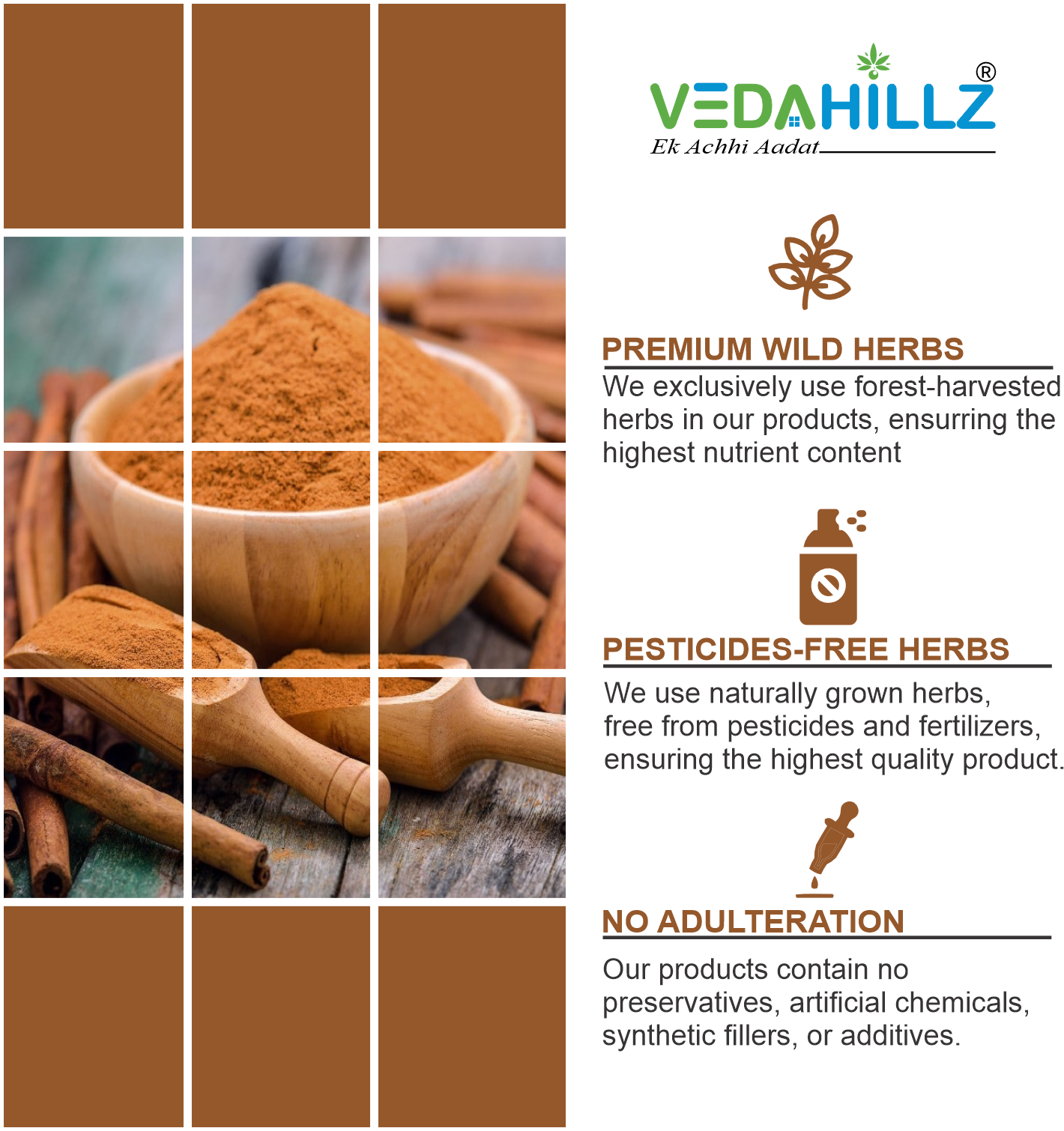 Vedahillz Cinnamon Powder for Flavor and Wellness Made from Premium Cinnamon